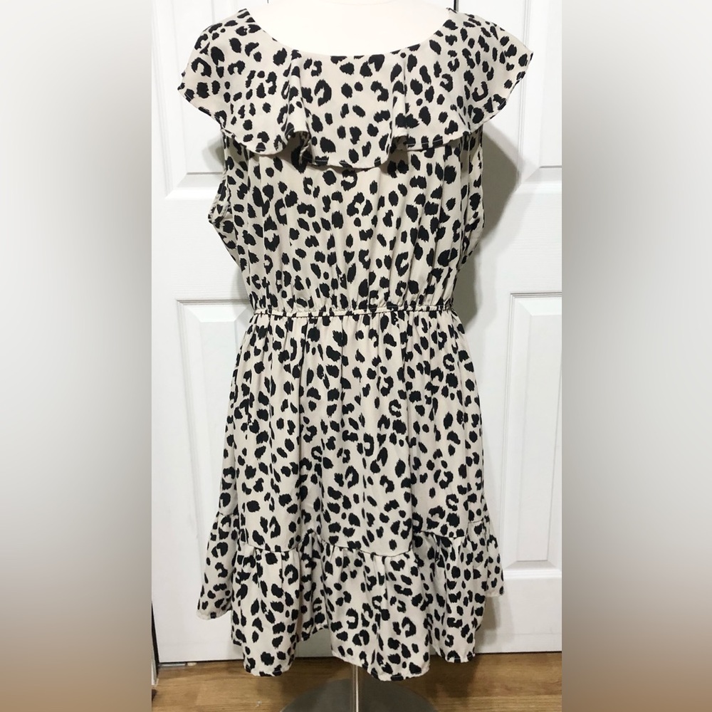 Andree By Unit Ladies 1X Leopard Animal Print Dress Black & Tan Woman’s Plus